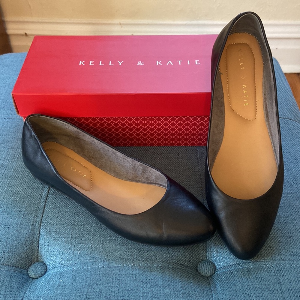 NEW with box Kelly & Katie Astor black leather ballet flat slip-on shoe 9 eu 40